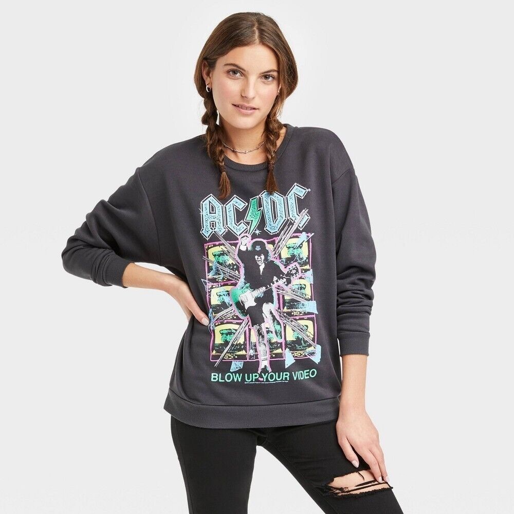 NWT AC/DC blow up your video graphic crewneck pullover sweatshirt
